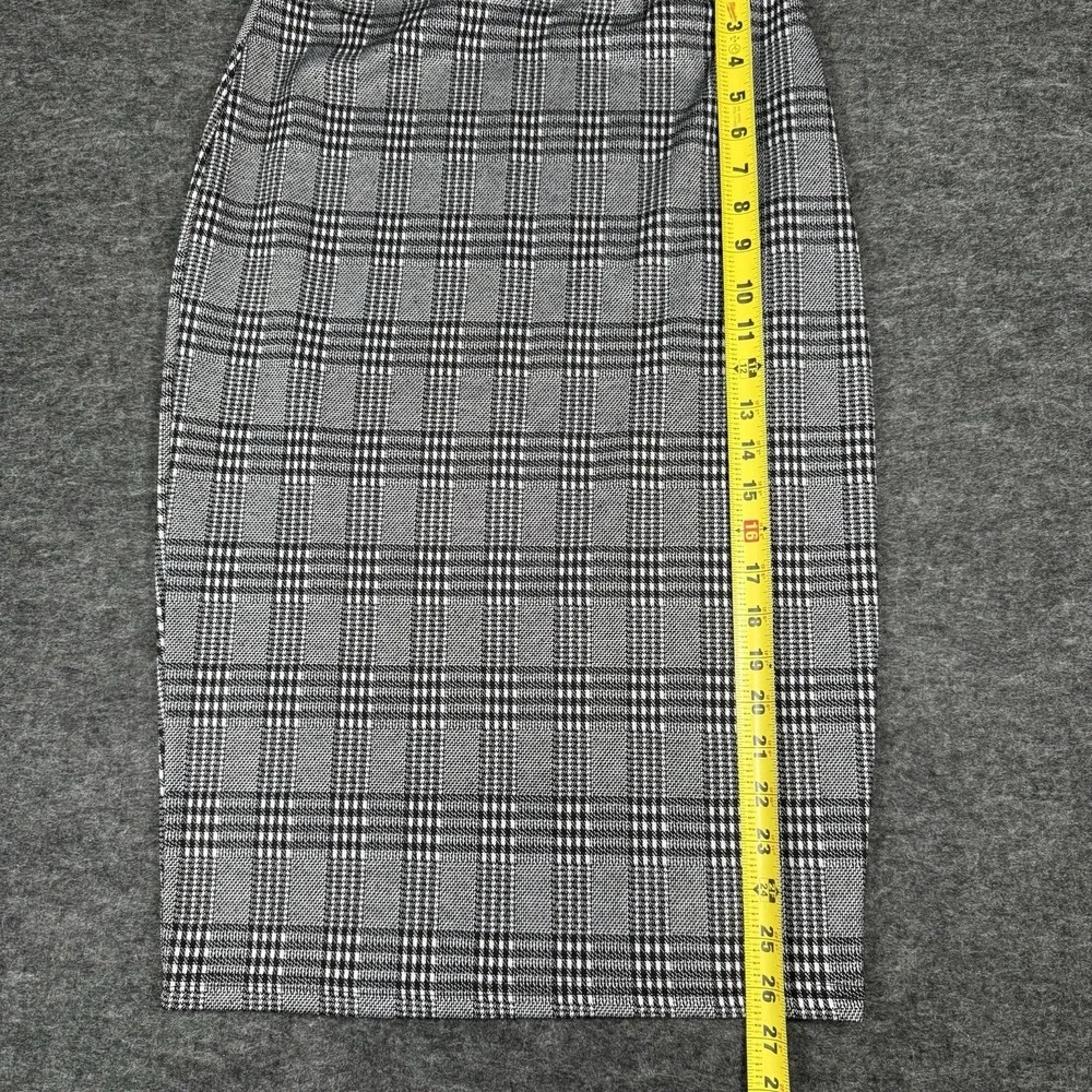 Y2K Plaid Pencil Skirt  Medium Black White Stretch‎ Waist